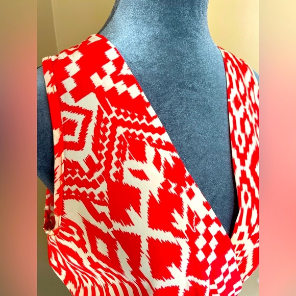 DINA BE Orange & White Patterned Dress with Navy Belt - Picture 4 of 8